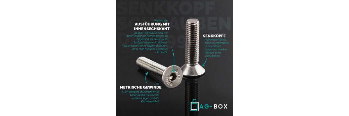 Senkkopfschrauben mit Innensechskant DIN 7991 aus Edelstahl A2 für ein flaches Finish - Senkkopfschrauben DIN 7991 aus Edelstahl A2 - Eleganz und Effizienz in einem