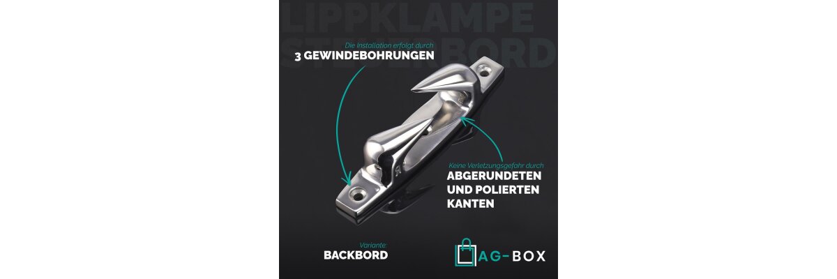 Lippklampe Backbord aus Edelstahl A4 – Robuste und zuverlässige Bootsbefestigung - Lippklampe Backbord aus Edelstahl A4 – Robuste Bootsbefestigung