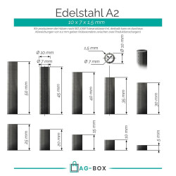 2 Stück Distanzhülse 10x7x40 Rohr geschweißt, Edelstahl A2