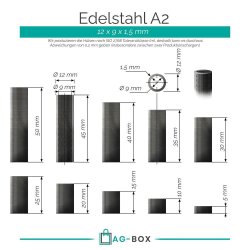 2 Stück Distanzhülse 12x9x15 Rohr geschweißt, Edelstahl A2