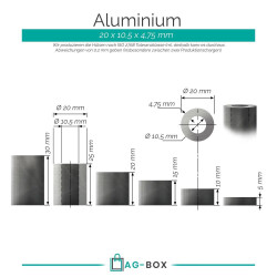 5 Stück Distanzhülse 20x10,5x5 Aluminium