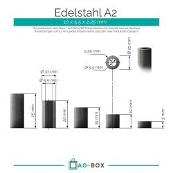 10 Stück Distanzhülse 10x5,5x5 aus Vollmaterial, Edelstahl A2