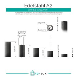 100 Stück Distanzhülse 10x5,5x10 aus Vollmaterial, Edelstahl A2