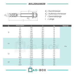 5 Stück Bolzenanker 10,0x75/155 Edelstahl A4