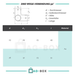 1 Stück DREI WEGE-VERBINDUNG 90°-22mm-A4 (8211)