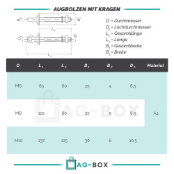 Augbolzen mit Kragen Edelstahl A4