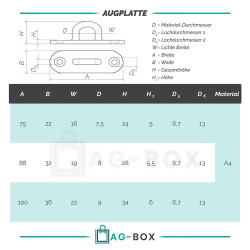 Augplatte Lang Edelstahl A4