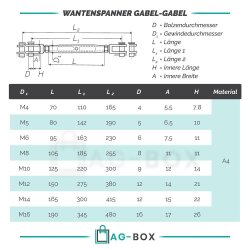 Wantenspanner Gabel-Gabel Edelstahl A4