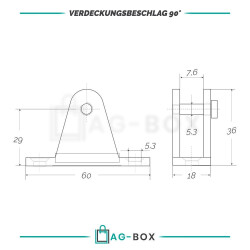 Verdeckbeschlag 90° mit Sicherungsbolzen 60x18x29 mm...