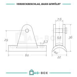 Verdeckbeschlag Basis Gewölbt 60x22x29 mm Edelstahl A4