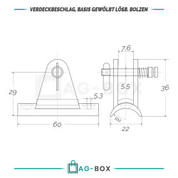 Verdeckbeschlag Basis Gewölbt 60x22x29 mm Edelstahl A4