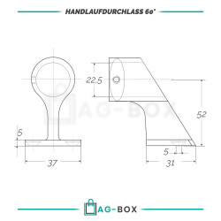 Handlaufdurchlass 60° 22mm Edelstahl A4