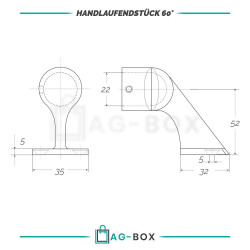 Handlaufendstück 60° 22mm Edelstahl A4
