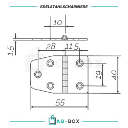 Tisch-Scharnier 55x40x1,5mm Edelstahl A2