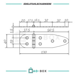 Scharnier 130x40x1,5mm Edelstahl A2