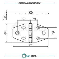 Scharnier 70x40x1,5mm Edelstahl A2