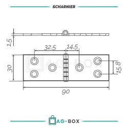 Scharnier 90x30x1,5mm Edelstahl A2