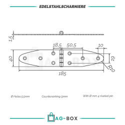 Scharnier 185x40x1,5mm Edelstahl A2