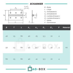 Scharnier 60x40x1,5mm Edelstahl A2