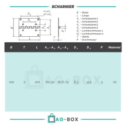 Scharnier 100x2x100mm Edelstahl A2