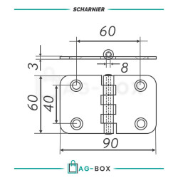 Scharnier 90x60x3mm Edelstahl A2