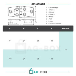 Scharnier 92x36x5mm Link Edelstahl A4