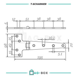 T-Scharnier 98x195x5mm Edelstahl A4