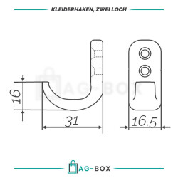 Kleiderhaken zwei loch 31x16,5x16mm Edelstahl A4