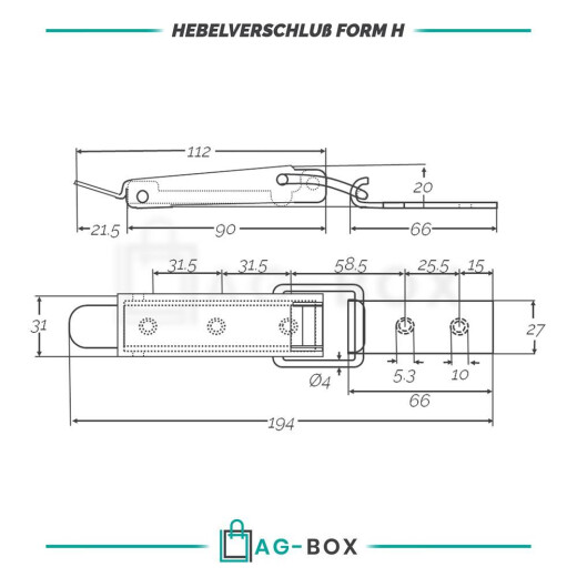 Hebelverschluss 194mm Edelstahl A2