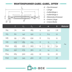 Wantenspanner Gabel/Gabel geschweißt, offen, Edelstahl A4