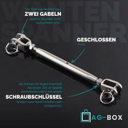 Wantenspanner Gabel/Gabel geschweißt, geschlossen, Edelstahl A4