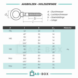 Augbolzen mit Holzgewinde Edelstahl A4