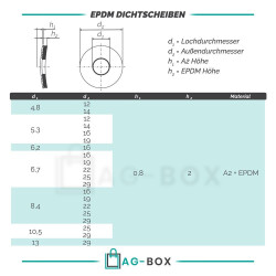 20 Stück Dichtscheiben mit grauem EPDM 5,3x19 Edelstahl A2