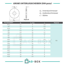 10 Stück Große Unterlegscheiben 5,3 (M5) DIN 9021 Edelstahl A2