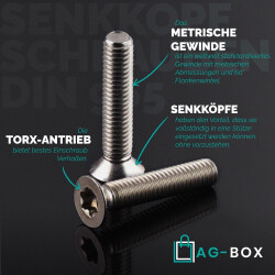 10 Stück Senkkopfschrauben M8x25 mit Innensechsrund "TX" - T40 DIN 965 Edelstahl A2