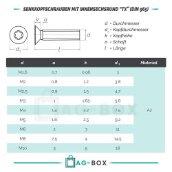 10 Stück Senkkopfschrauben M8x25 mit Innensechsrund "TX" - T40 DIN 965 Edelstahl A2