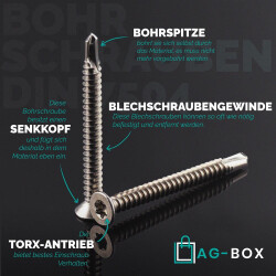 Bohrschrauben mit Senkkopf Form, Innensechsrund DIN 7504 Edelstahl A2