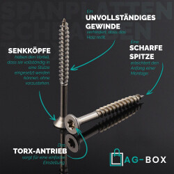 Spanplattenschrauben TORX T-10 (Teilgewinde), Senkkopf u. Innensechsrund, Edelstahl A2