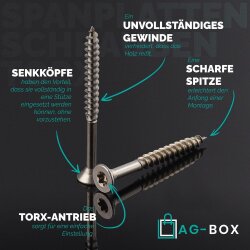 Spanplattenschrauben 6x120/70 TORX TX-25 (Teilgewinde), Senkkopf u. Innensechsrund, Edelstahl A2