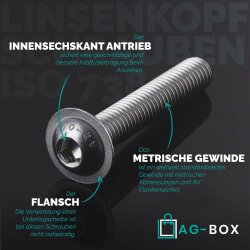 Linsenkopfschrauben M4x40 mit Innensechskant u. Flansch ISO 7380 Edelstahl A2
