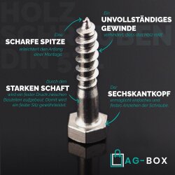 Sechskant Holzschrauben M8x130 DIN 571 Edelstahl A2