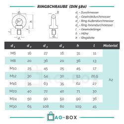 Ringschrauben M12 gegossen u. poliert ähnl. DIN 580 Edelstahl A2