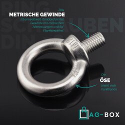 Ringschrauben M12 gegossen u. poliert ähnl. DIN 580 Edelstahl A2