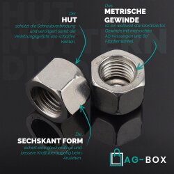 Hutmuttern M20 niedr. Form DIN 917 Edelstahl A2