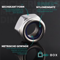 Sechskantmuttern M16 niedr. Form, selbstsichernd, Polyamidklemmteil DIN 985 Edelstahl A2