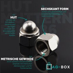 Hutmuttern M5 selbstsichernd mit nichtmetallischem Klemmteil DIN 986 Edelstahl A2