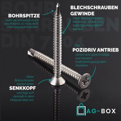 Bohrschrauben 4,8x16 mit Senkkopf, Form O Pozidriv DIN 7504 Edelstahl A2