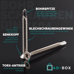 Bohrschrauben 4,2x32 mit Senkkopf, Form O Innensechsrund TX20 DIN 7504 Edelstahl A2
