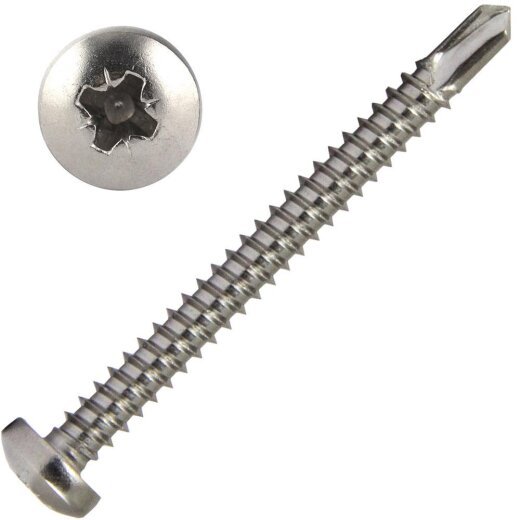 Bohrschrauben 4,8x25 mit Linsenkopf, Form M Pozidriv DIN 7504 Edelstahl A2