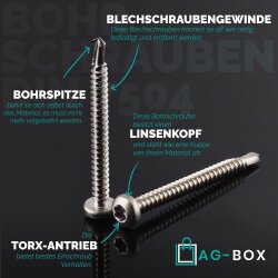 Bohrschrauben 4,8x13 mit Linsenkopf, Form M Innensechsrund TX25 DIN 7504 Edelstahl A2